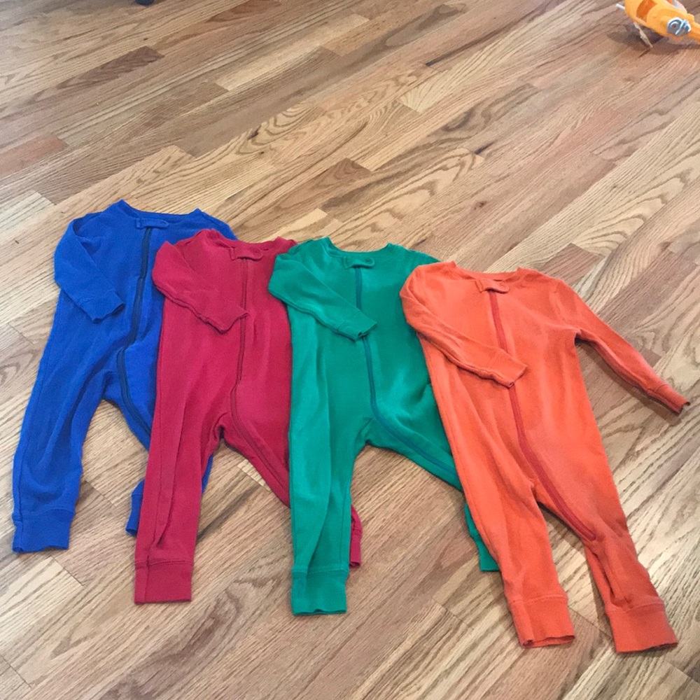 Set of 4 Primary Zip Rompers